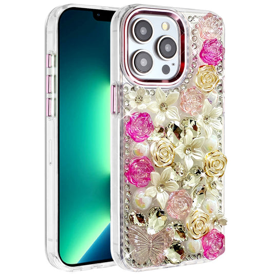 iPhone 13 Pro Max Pink Rose Bling Stones Case