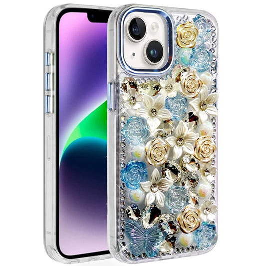 iPhone 13/14 Blue Rose Bling Stones Case