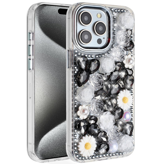 iPhone 15 Pro Max Black Full Bling Floral Case