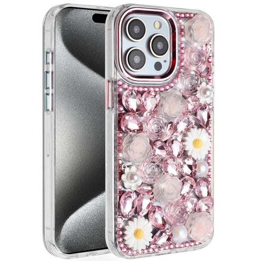 iPhone 15 Pro Max Pink Full Bling Floral Case