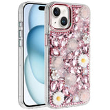 iPhone 15 Pink Floral Bling Glitter Hybrid Case