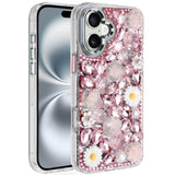 iPhone 16 6.1 - Full Bling Floral Glitter Hybrid Case - Pink