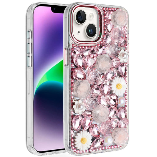 iPhone 13/14 Pink Full Bling Floral Hybrid Case