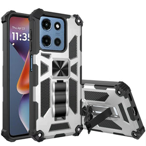 Moto G 5G 2025 Silver Machine Kickstand Hybrid Case