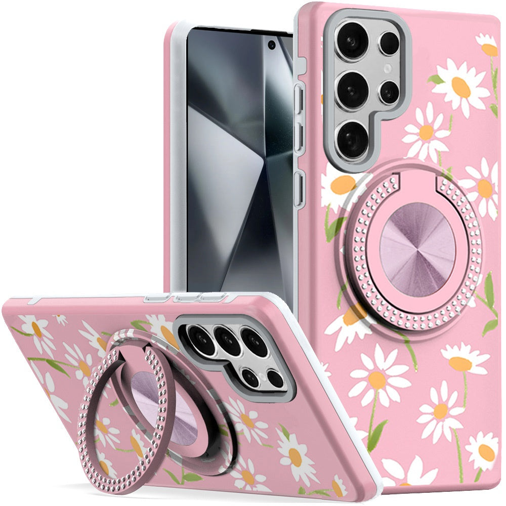 Samsung S24 Ultra Floral Diamond Matte Ring Hybrid Case