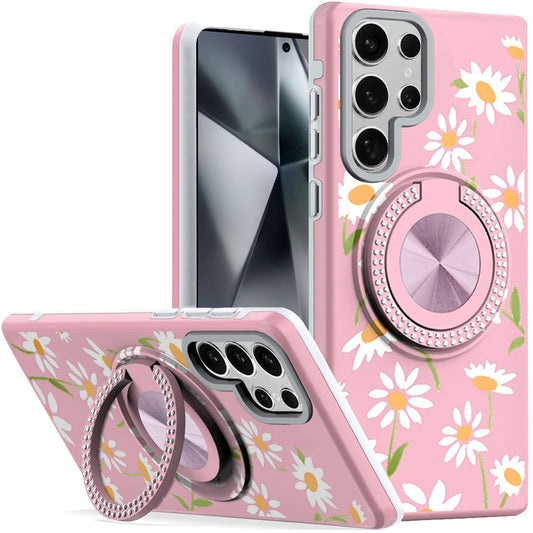 Samsung S24 Ultra Floral Diamond Matte Ring Hybrid Case