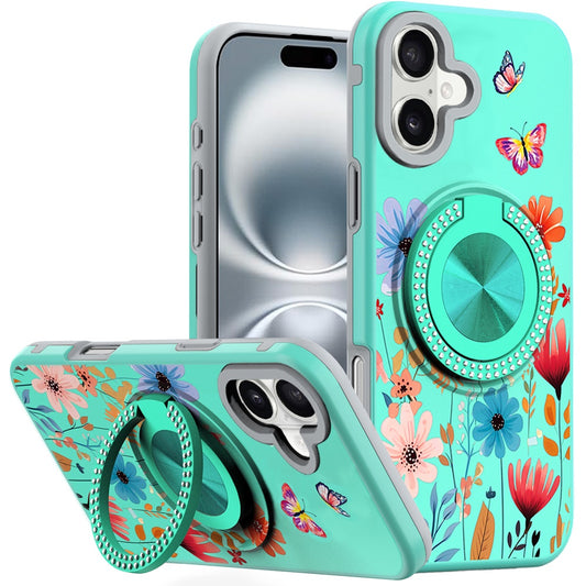 iPhone 16 6.1 - Metal Diamond Matte Hybrid w/ Ring Case - 12