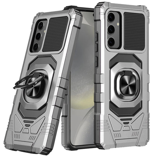 Samsung S24 Ultra Silver Robotic Ring Stand Hybrid Case