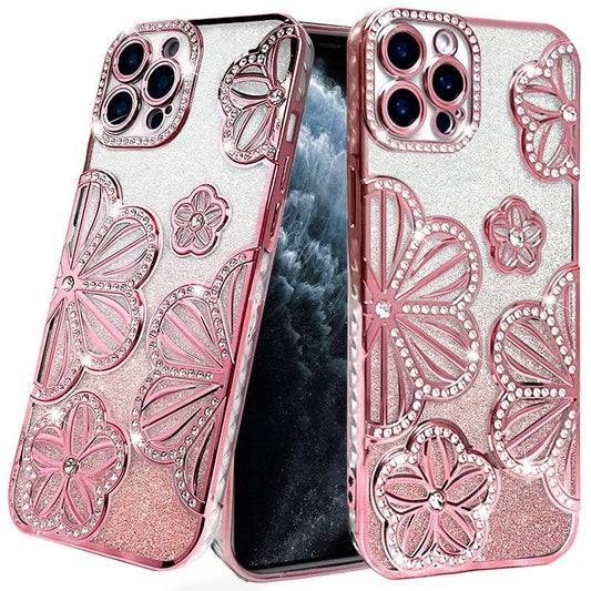 iPhone 11 Pro Max Rose Gold Glitter Floral TPU Case
