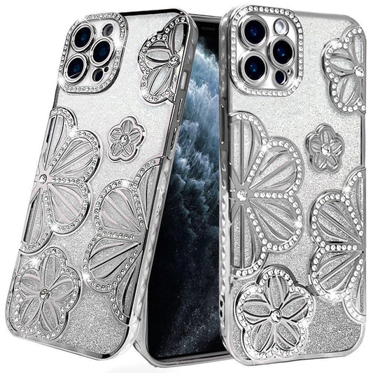 iPhone 11 Pro Max Silver Glitter Floral TPU Case