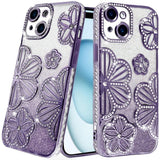 iPhone 15 Plus/iPhone 14 Plus Purple Glitter Floral TPU Case