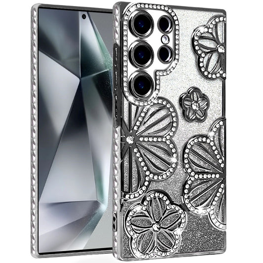 Samsung S24 Ultra Black Glitter Floral TPU Case