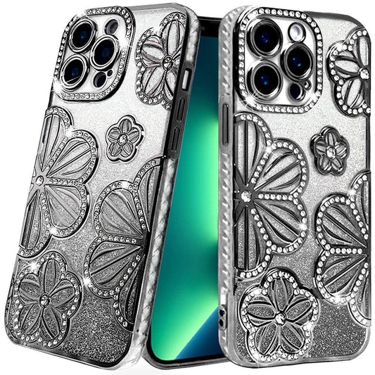 iPhone 13 Pro Black Glitter Floral TPU Case