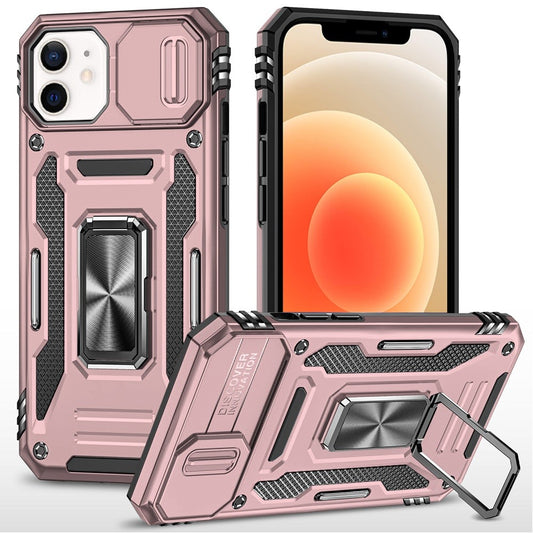iPhone 12/12 Pro Rose Gold Tough Metal Ring Hybrid Case