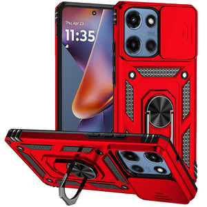 Moto G 5G 2025 Red Magnetic Ring Stand Camera Case
