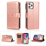 iPhone 15 Rose Gold Luxury Wallet Zipper Case