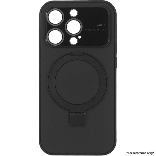 Samsung S24 Ultra Large Glass Window + Lotus Leaf Bracket Solid Color Case Black - CellularPort