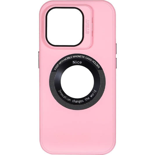 IPhone 15 Pro Max Lens Holder Solid Color + Iron Plate + Magnifying Glass Case Pink - CellularPort