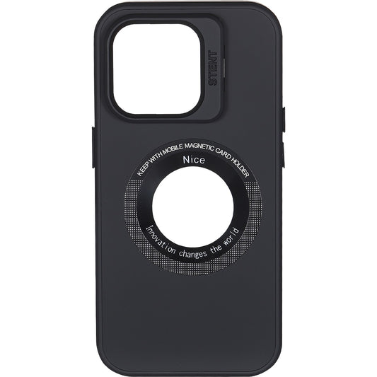 IPhone 15 Pro Lens Holder Solid Color + Iron Plate + Magnifying Glass Case Black