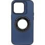 IPhone 15 Pro Max Lens Holder Solid Color + Iron Plate + Magnifying Glass Case Blue