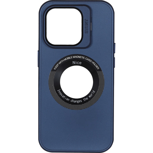 IPhone 15 Pro Max Lens Holder Solid Color + Iron Plate + Magnifying Glass Case Blue - CellularPort
